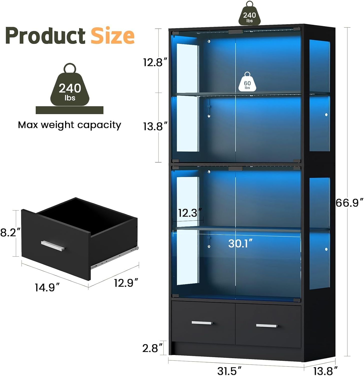 67-Zoll-Vitrine mit Glastüren, – Pop Display Shelf Bewertung und Preis